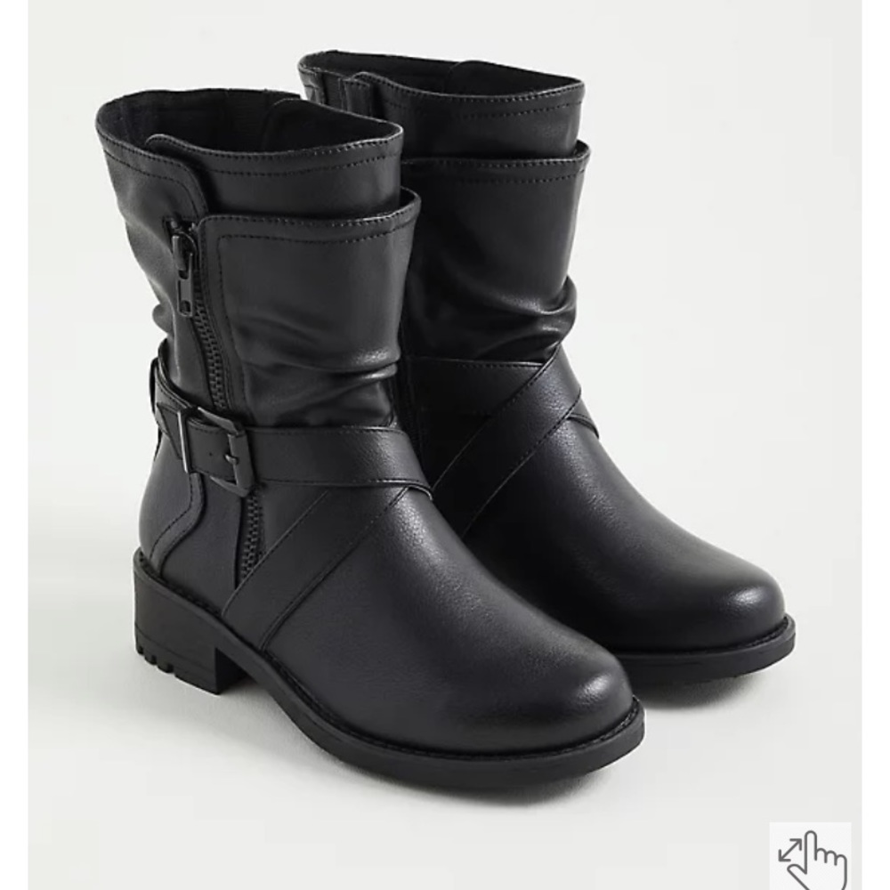 Torrid Double Strap Moto Boots - Black Faux Leather (WW)